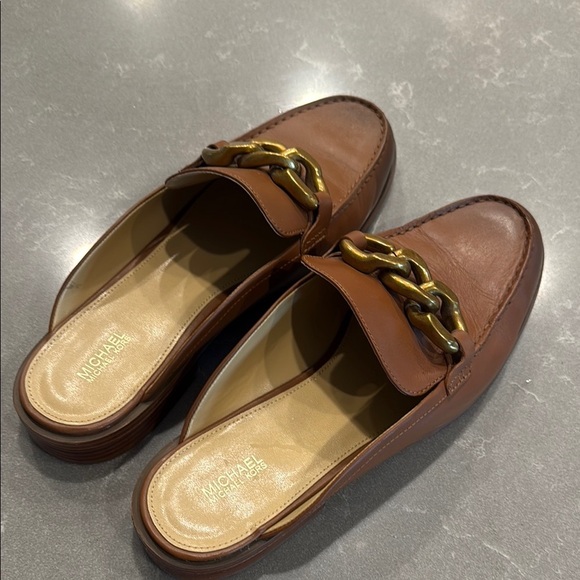 Michael Kors Brown Mules with Gold Chain Detail - Picture 1 of 7